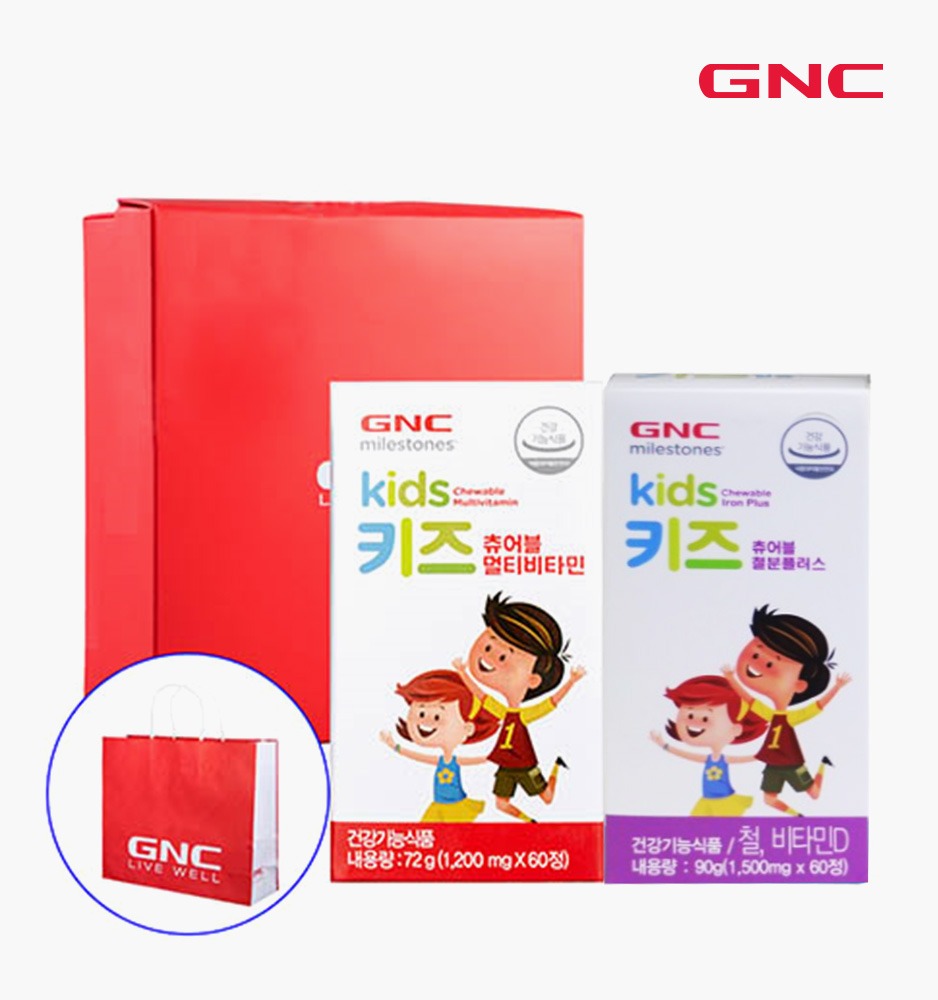 GNC 키즈츄어블 멀티비타민(60정)(30일) + 키즈츄어블 철분 플러스(60정)(30일)